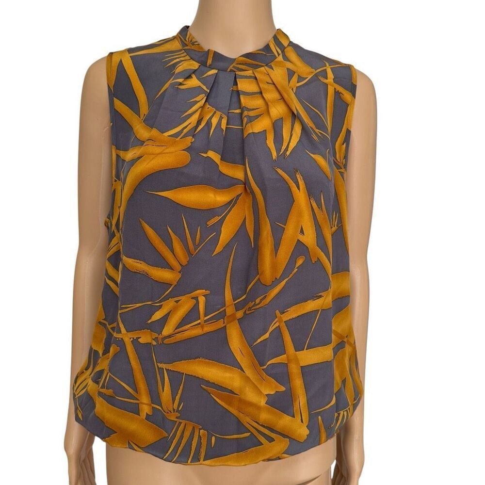 Rory Beca 100% silk blouse abstract botanical print size L